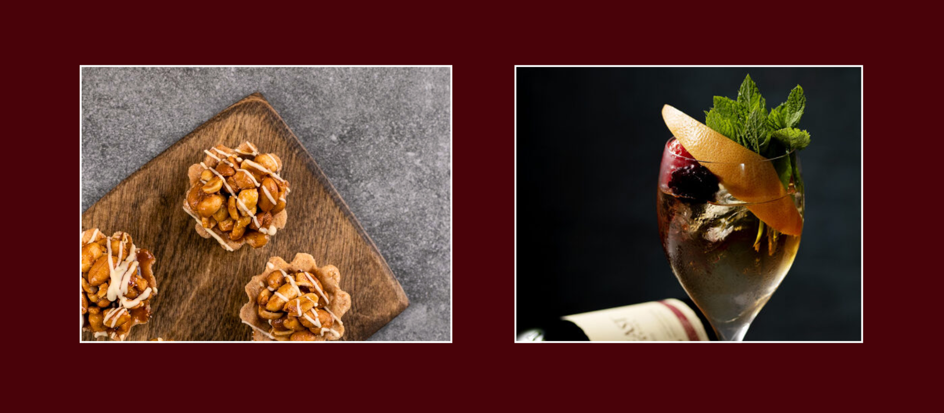Redbreast floral whiskey cocktail pairing with smoked almond tartlets pictured on left and Redbreast's 